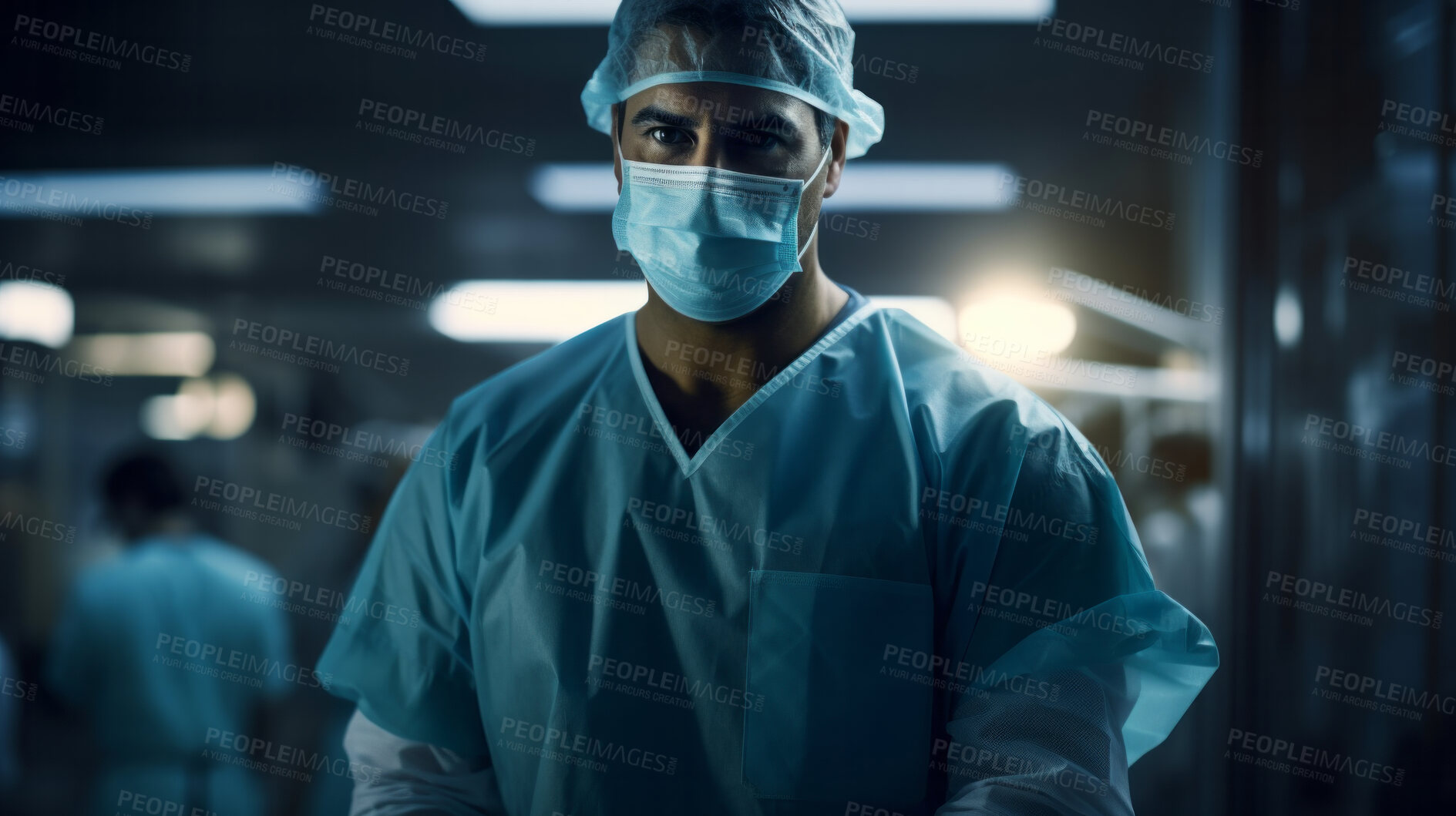 Buy stock photo Surgeon or doctor in the operating hospital room -performing an operation