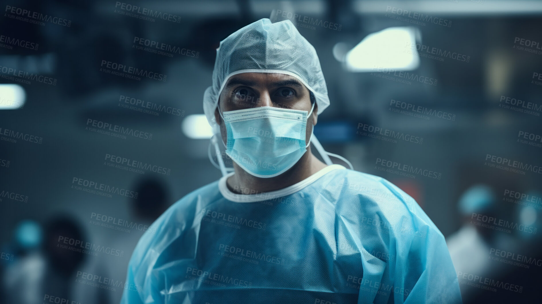 Buy stock photo Surgeon or doctor in the operating hospital room -performing an operation