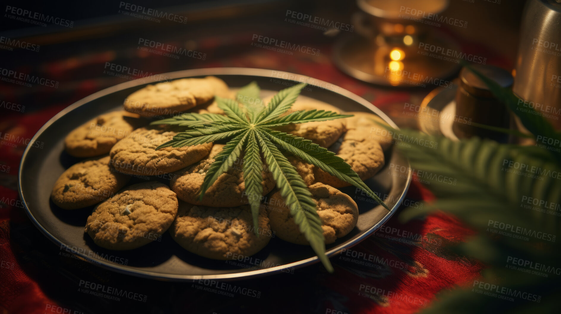 Buy stock photo Cannabis Cookies with Hemp Leaves. Prescription medical marijuana strain.