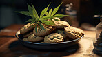 Cannabis Cookies with Hemp Leaves. Prescription medical marijuana strain.