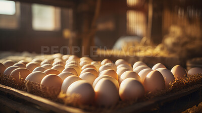 Buy stock photo Colorful chicken eggs at a free range chicken and egg farm, fresh eggs for sale
