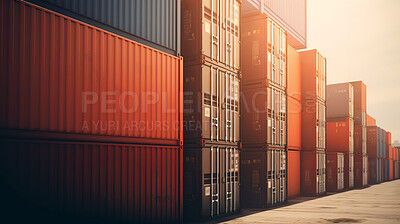 Cargo shipping containers stacked, cross-docking business exports of goods