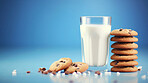 Chocolate chip cookies and glass of milk. Fresh homemade sweet snack.