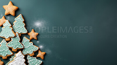 Buy stock photo Traditional gingerbread cookie Christmas tree. Homemade sweet decorated biscuits with icing