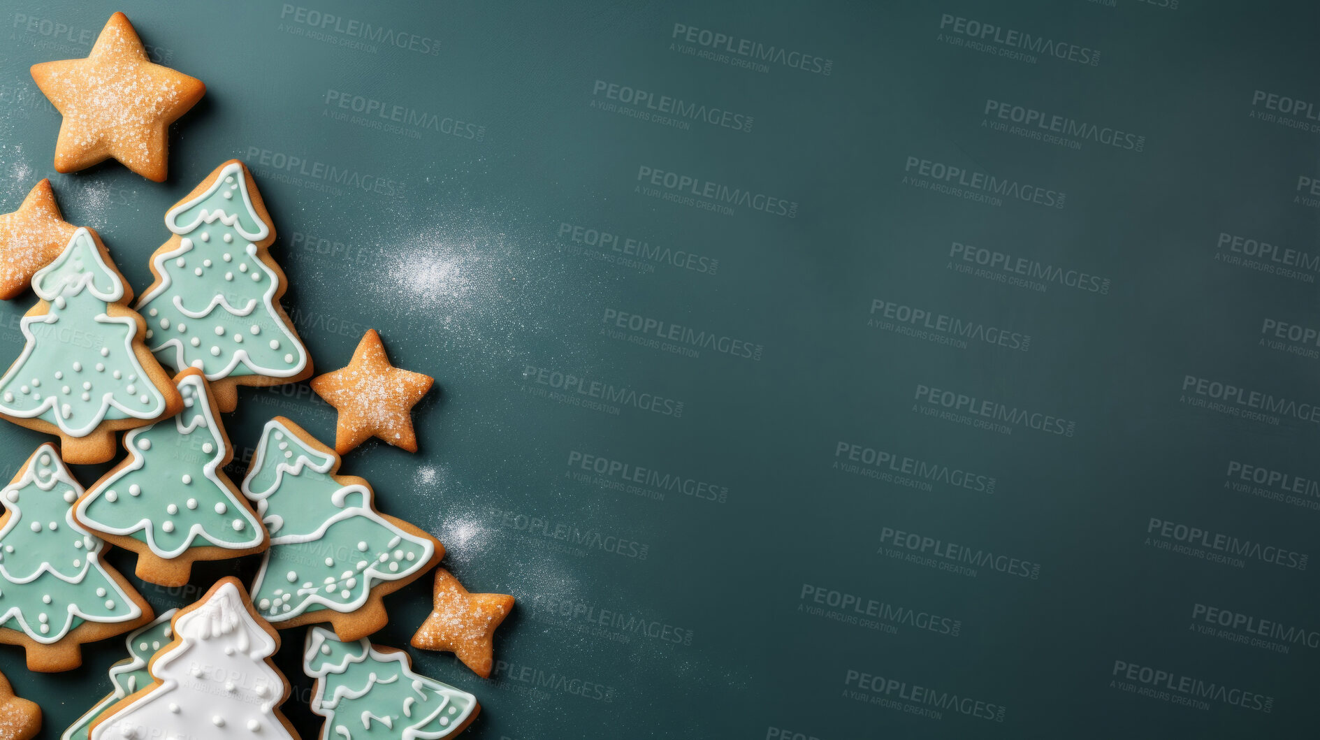 Buy stock photo Traditional gingerbread cookie Christmas tree. Homemade sweet decorated biscuits with icing