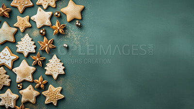 Buy stock photo Traditional Christmas cookies. Homemade sweet decorated gingerbread biscuits with icing