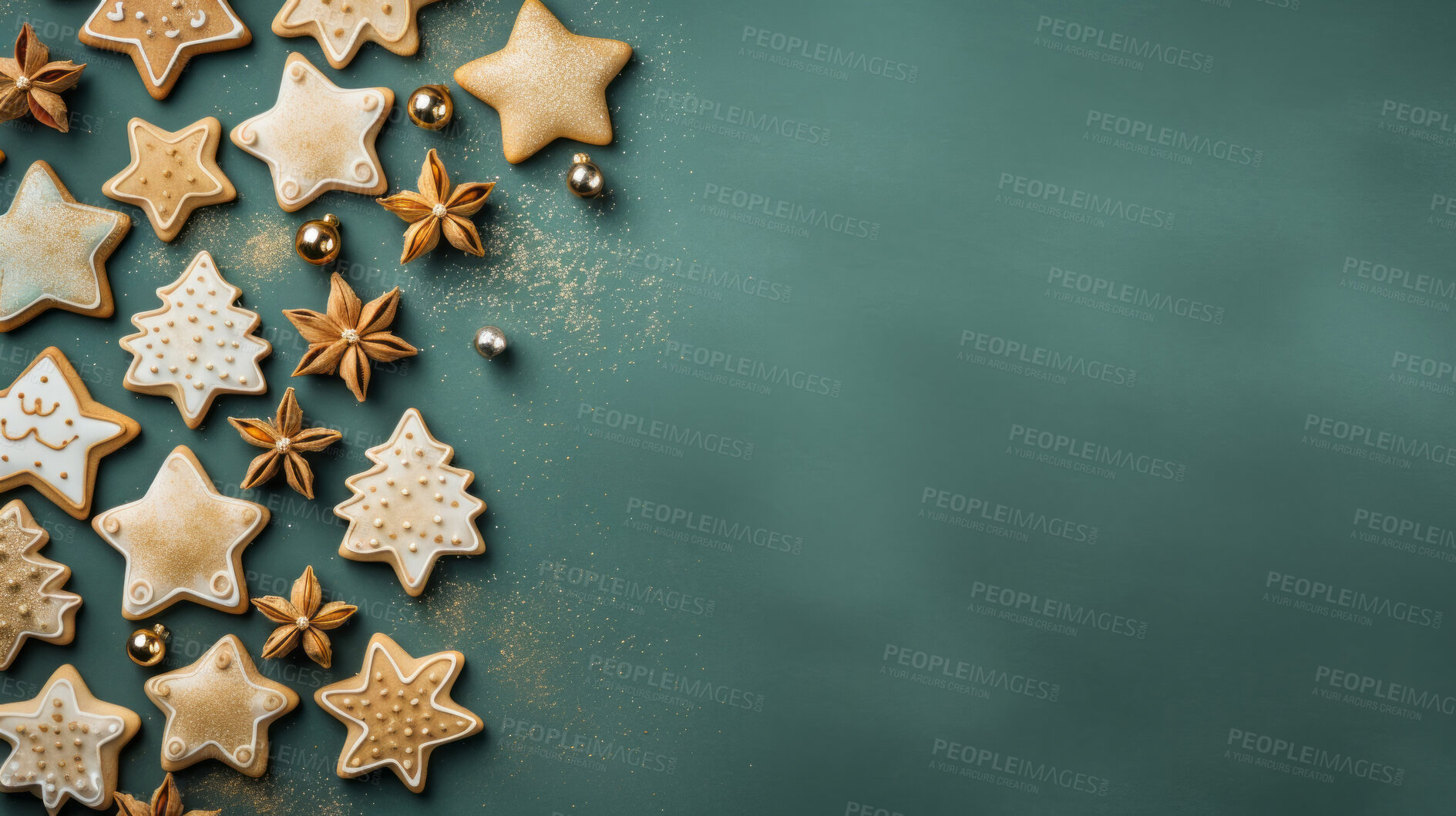 Buy stock photo Traditional Christmas cookies. Homemade sweet decorated gingerbread biscuits with icing