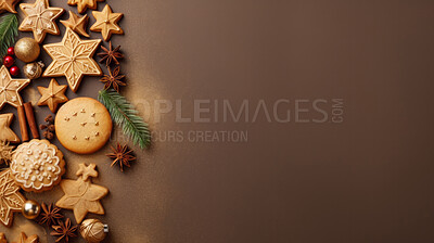 Buy stock photo Traditional Christmas cookies. Homemade sweet decorated gingerbread biscuits with icing