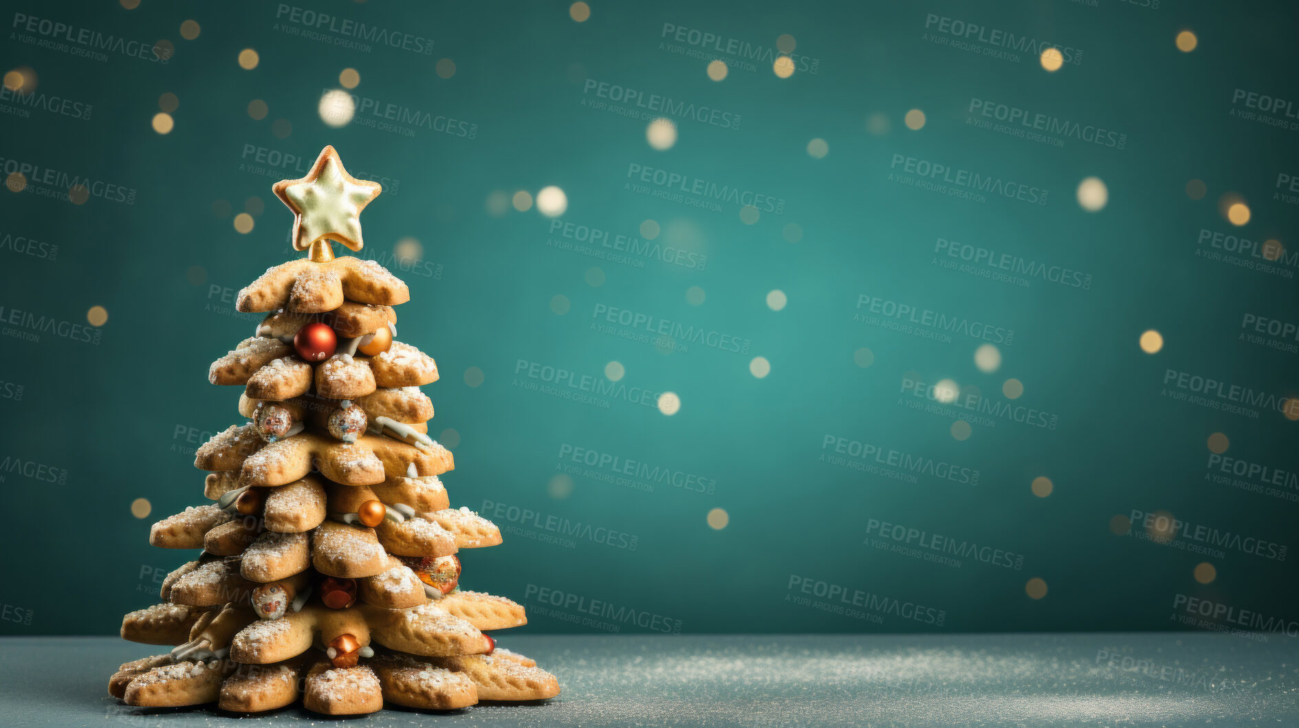 Buy stock photo Traditional gingerbread cookie Christmas tree. Homemade sweet decorated biscuits with icing