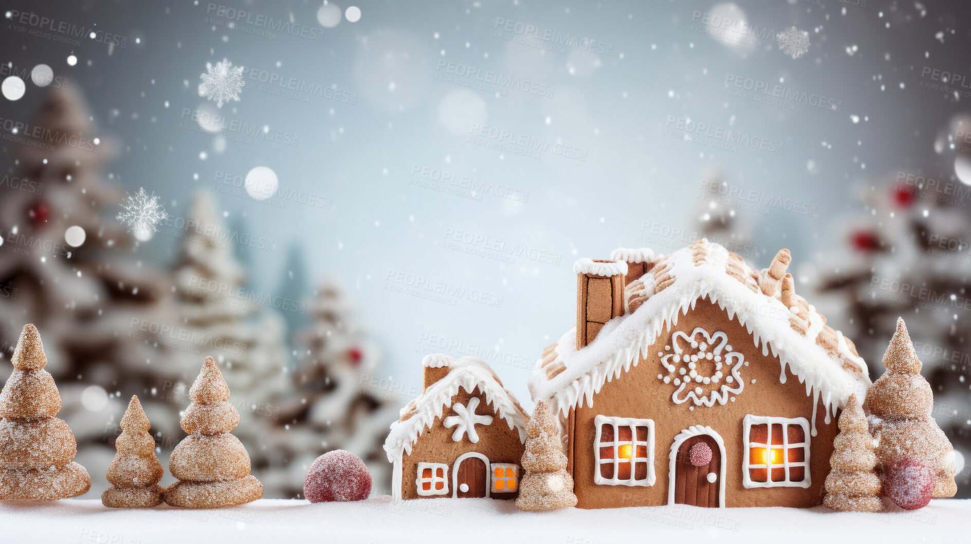 Buy stock photo Traditional gingerbread house. Homemade sweet decorated Christmas cookies with icing