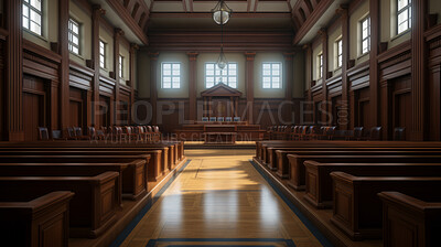 Empty Courtroom, Supreme Court of Law and Justice Trial. Wooden Interior