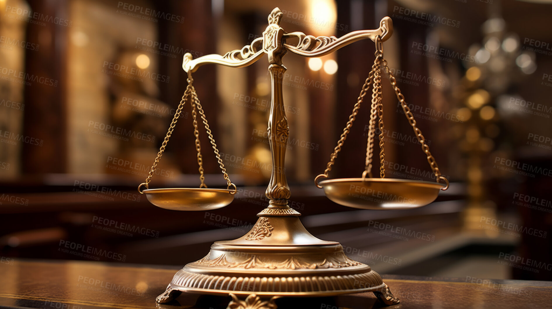 Buy stock photo Judgement scales of Justice in the court room, concept for law and justice