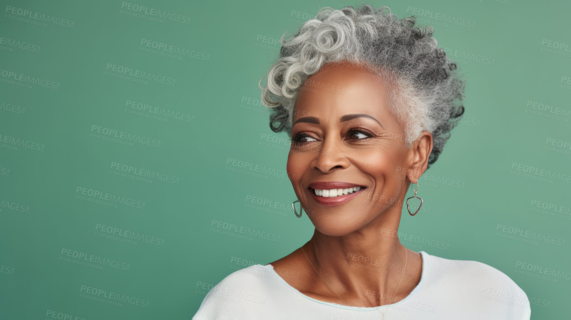 Buy stock photo Radiant mature senior model woman with grey hair laughing and smiling for spa and dental