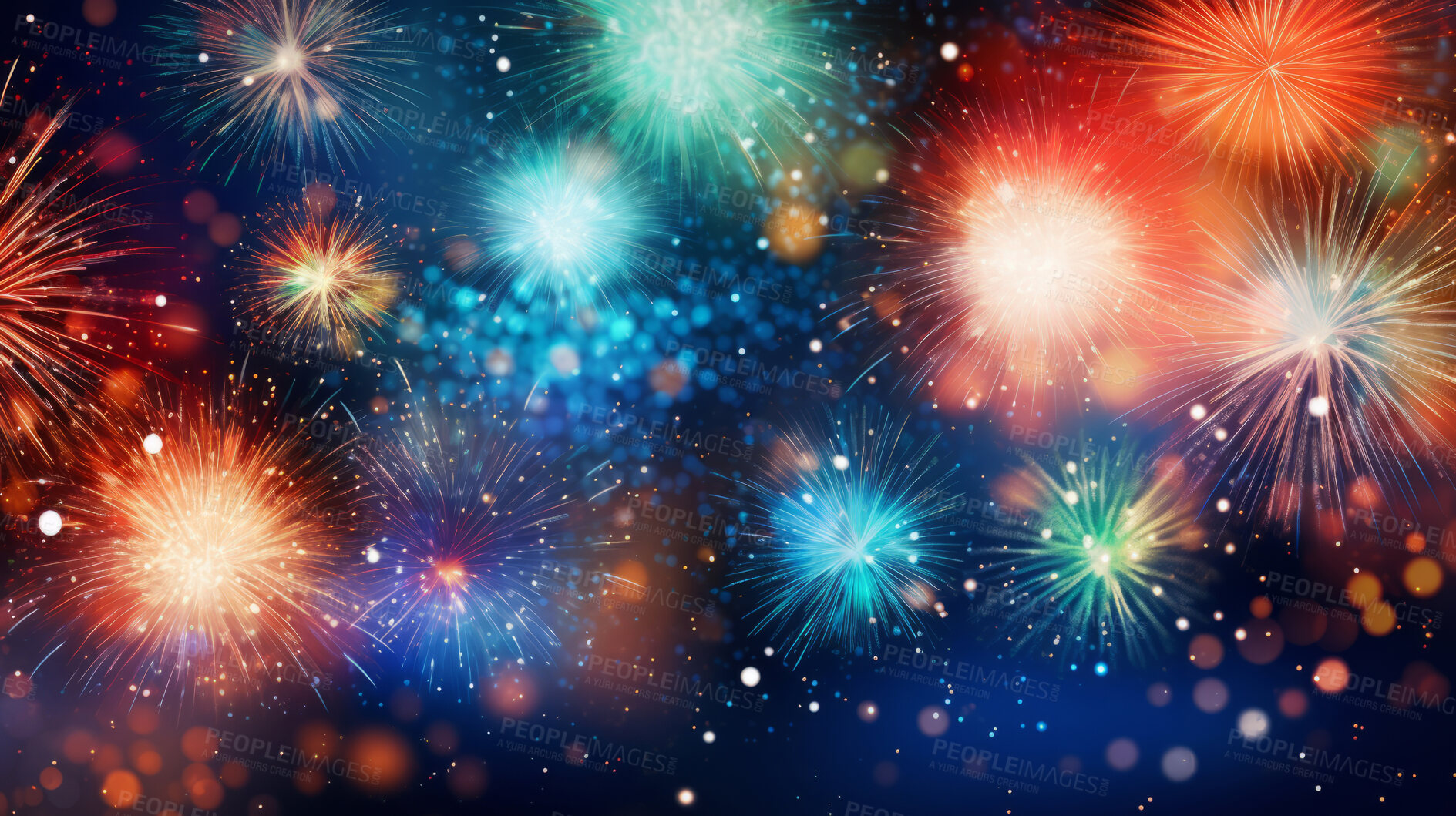 Buy stock photo Colorful fireworks celebration for New Year or birthday event. Festive background banner