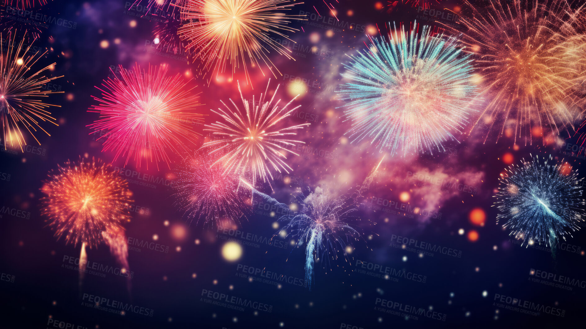 Buy stock photo Colorful fireworks celebration for New Year or birthday event. Festive background banner