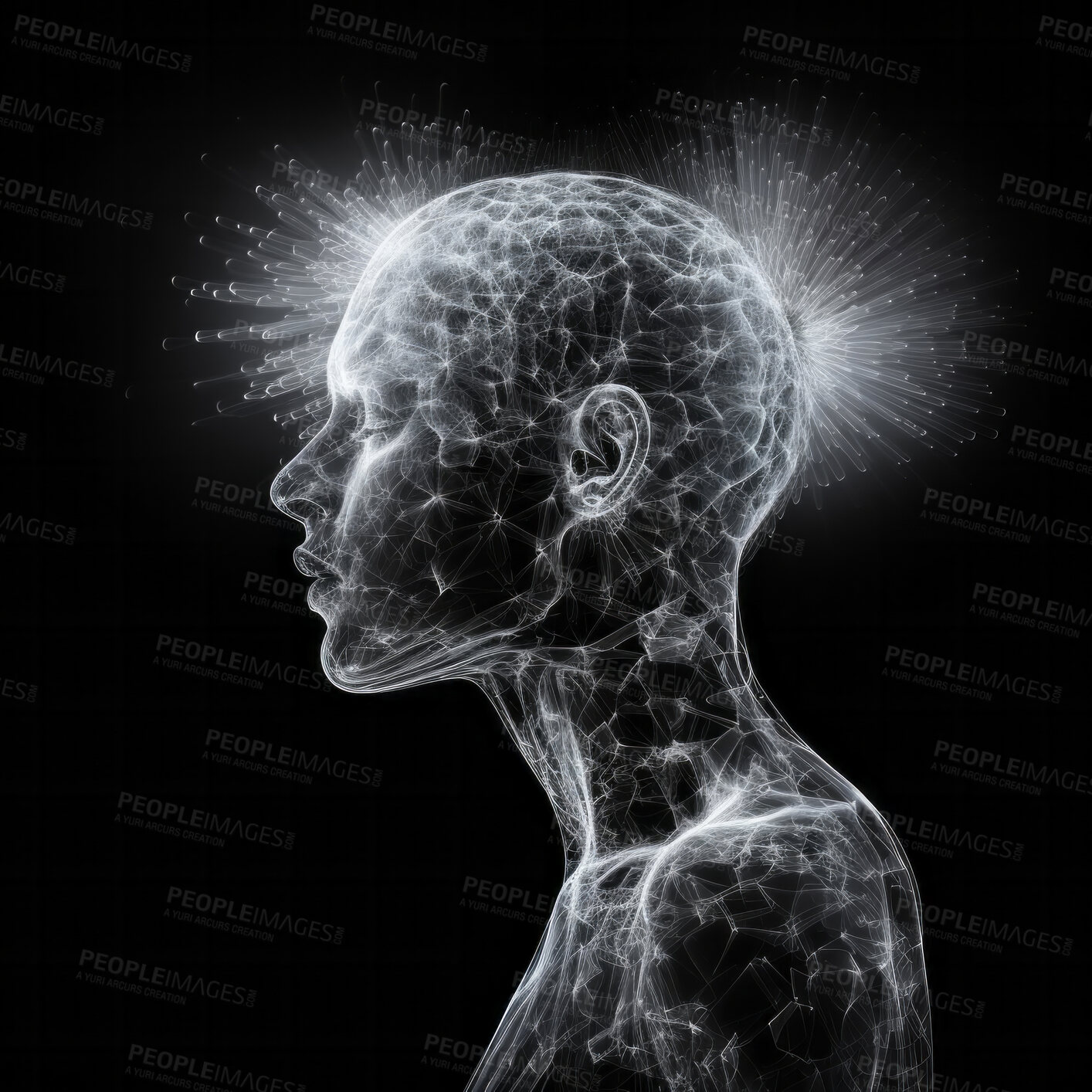 Buy stock photo Abstract human head scan. Wellness or disease concept, medical education