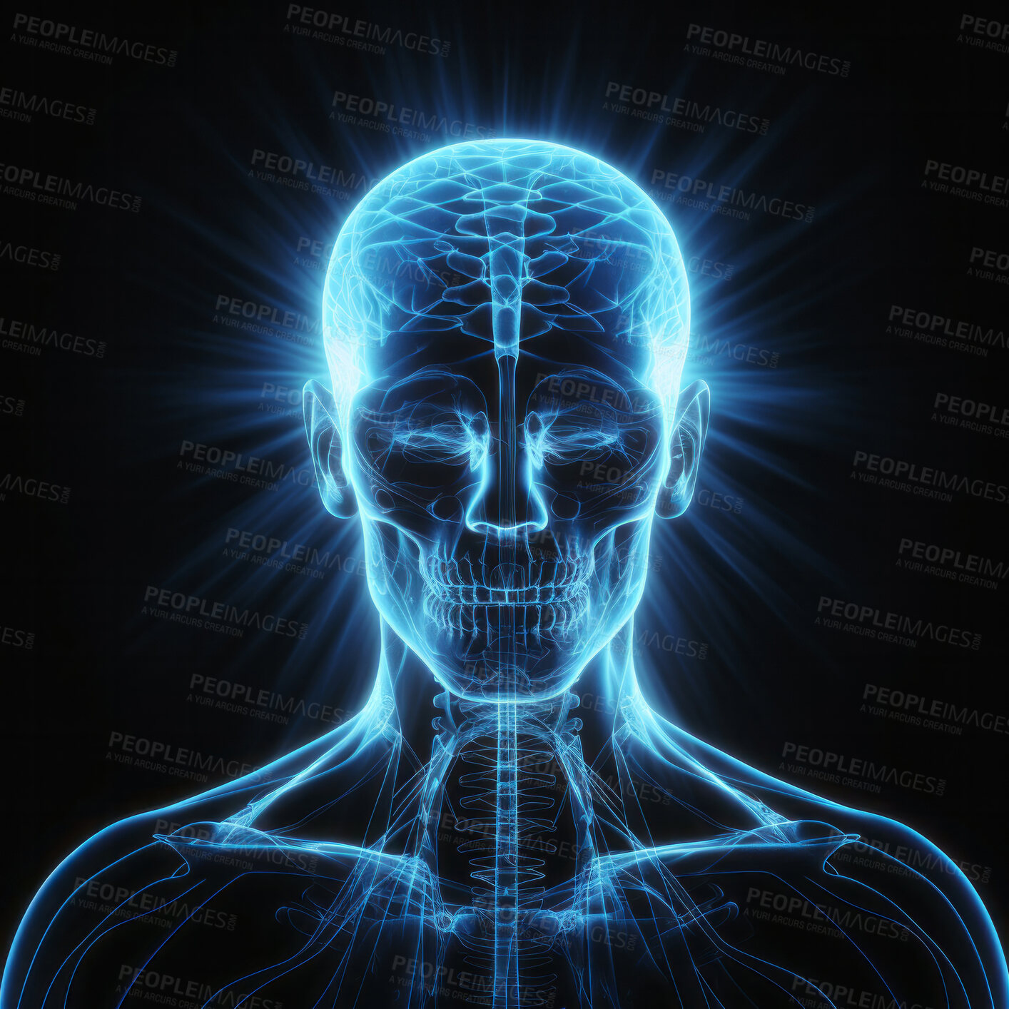 Buy stock photo Abstract human head scan. Wellness or disease concept, medical education