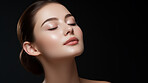 Closeup beauty portrait of a calm and peaceful woman for spa beauty, skincare in studio