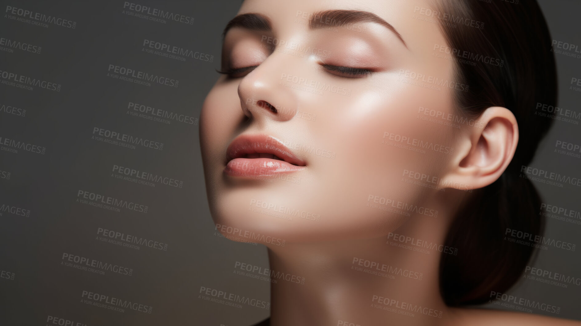 Buy stock photo Closeup beauty portrait of a calm and peaceful woman for spa beauty, skincare in studio