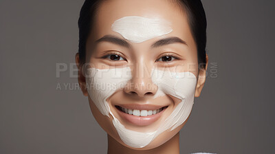 Buy stock photo Closeup beauty portrait of a smiling woman for spa beauty and skincare in studio