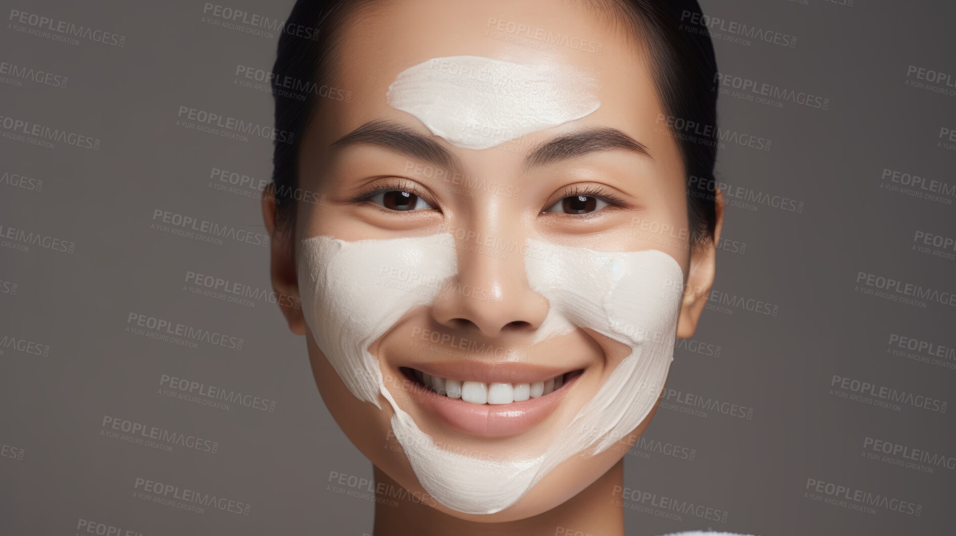 Buy stock photo Closeup beauty portrait of a smiling woman for spa beauty and skincare in studio