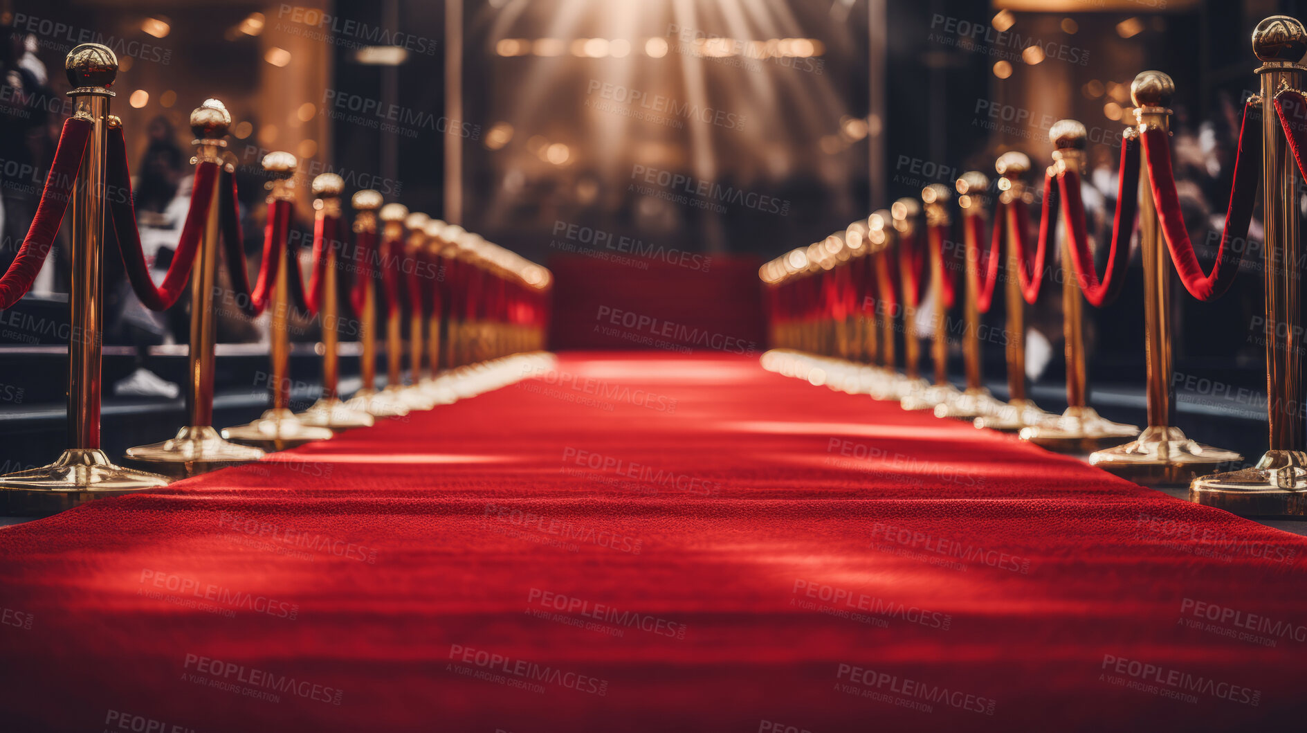 Buy stock photo Red carpet entrance path with barriers. Festive award ceremony event