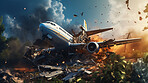 Dramatic plane crash. Airplane emergency accident concept.