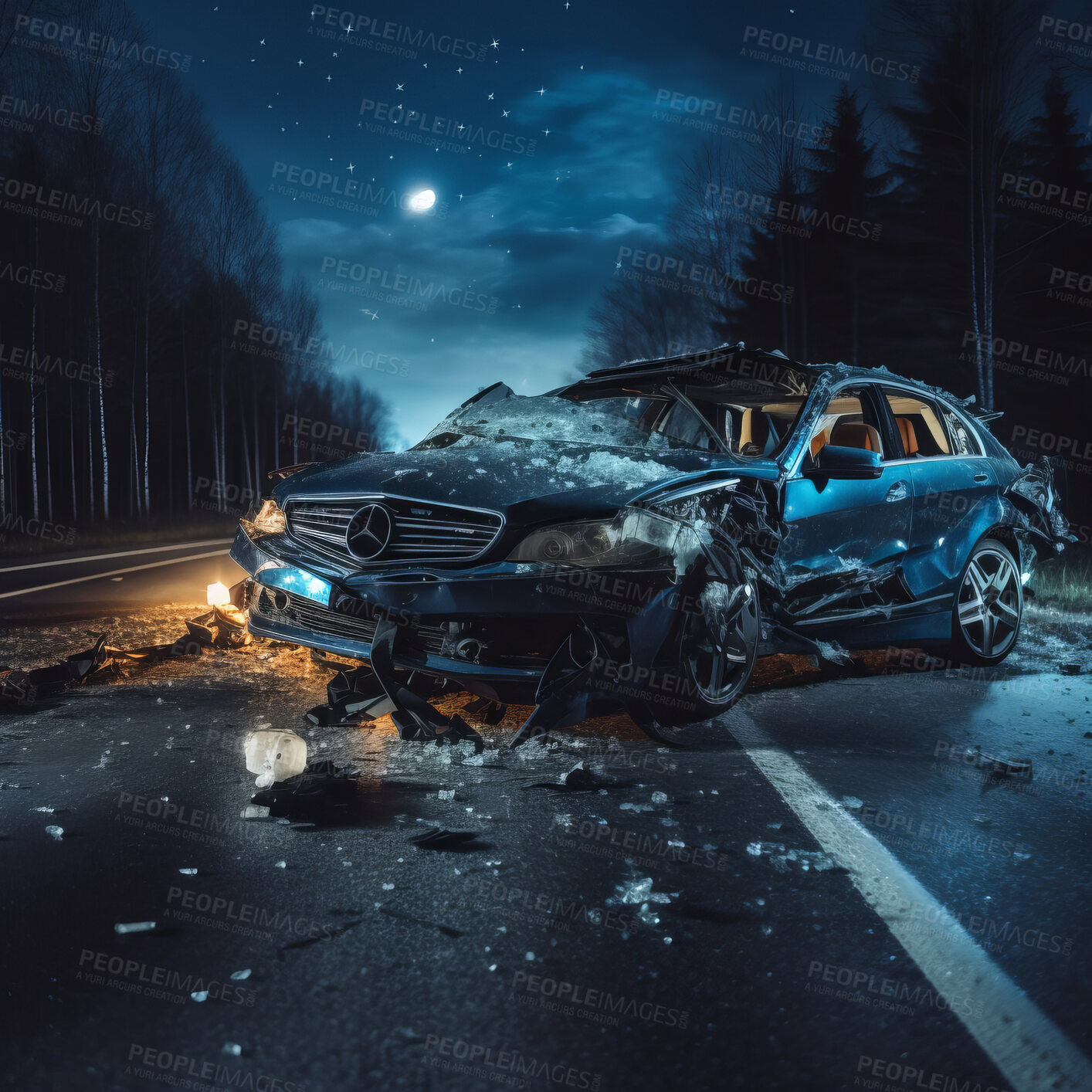 Buy stock photo Car crash road accident. Emergency insurance damage report