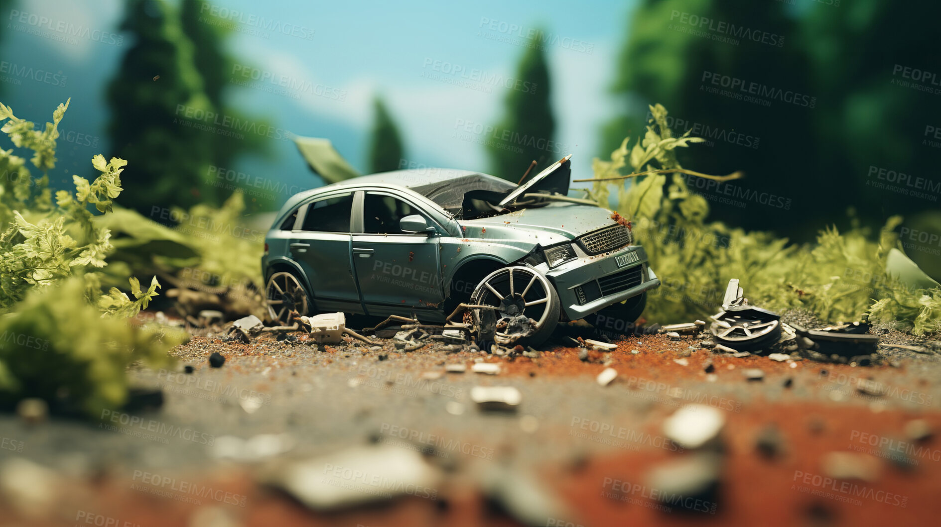 Buy stock photo Car crash road accident. Emergency insurance damage report