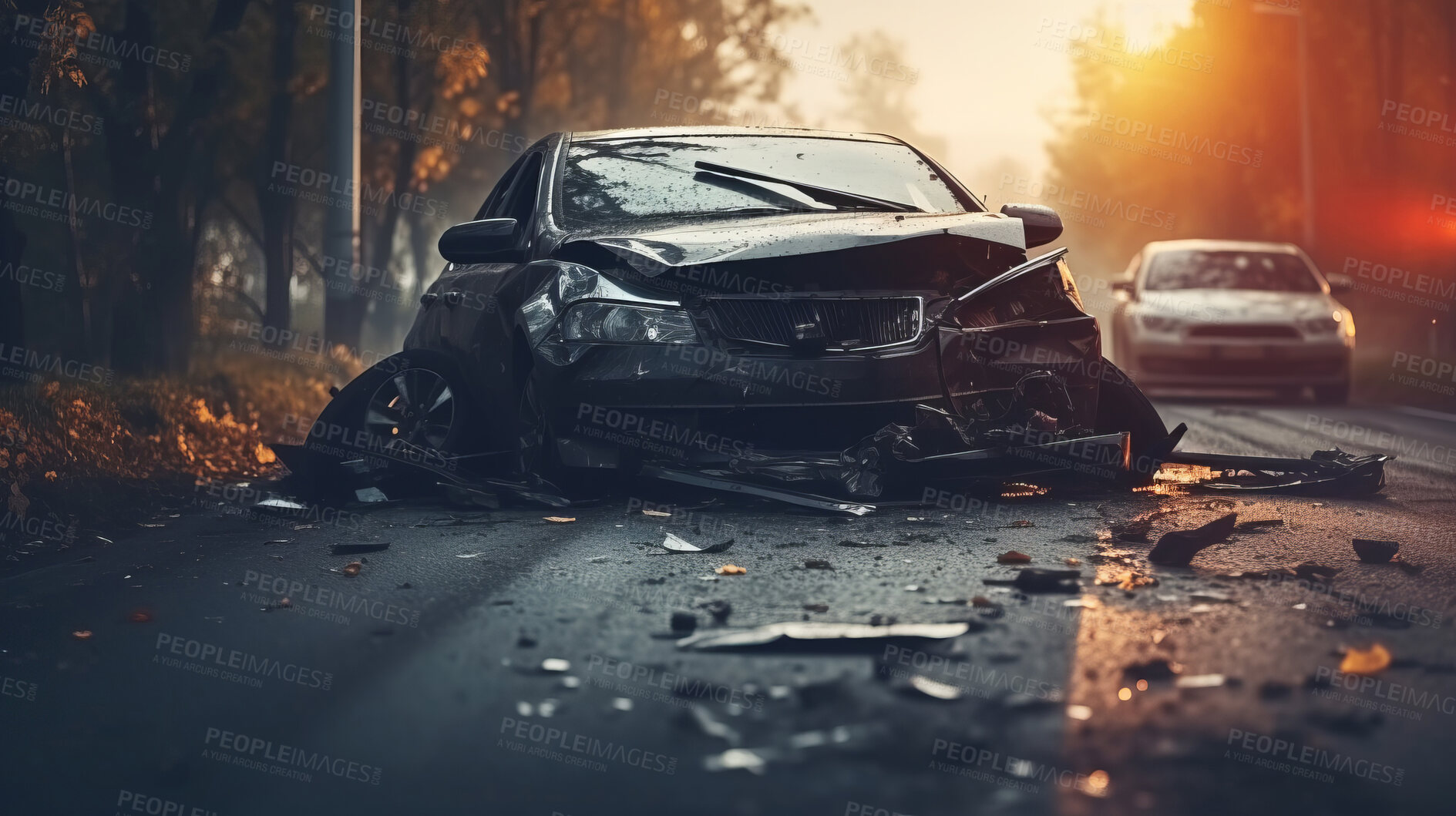 Buy stock photo Car crash road accident. Emergency insurance damage report