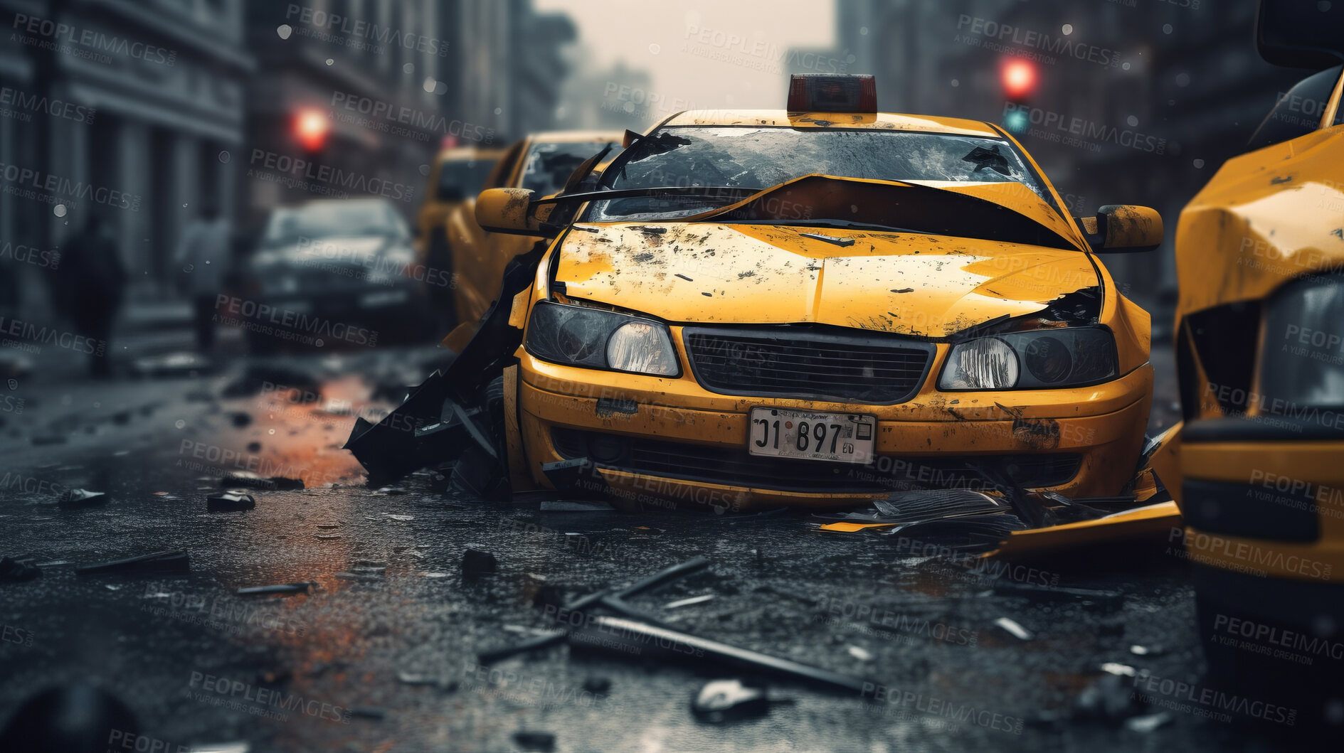 Buy stock photo Car crash road accident. Emergency insurance damage report