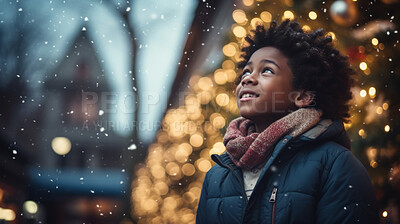 Teen at a Christmas market, christmas lights, winter snow white Christmas Holidays