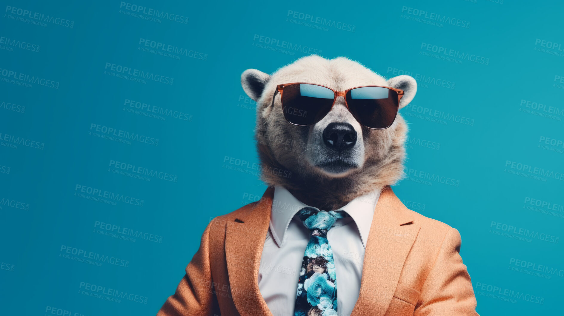 Buy stock photo Bear wearing glasses and suit for office style or business against a blue background