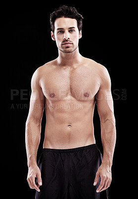 Buy stock photo Studio shot of a bare-chest and fit young man