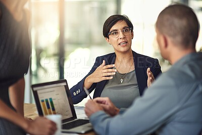 Buy stock photo Laptop screen, graphs and business woman for data analysis meeting, financial report or b2b advice for revenue. Increase, accounting stats or finance sales of accountant people or clients on computer