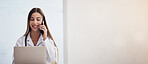 Phone call, woman and doctor with healthcare, talking and connection with network, mockup space and digital app. Person, employee and medical professional with a cellphone, communication and surgeon