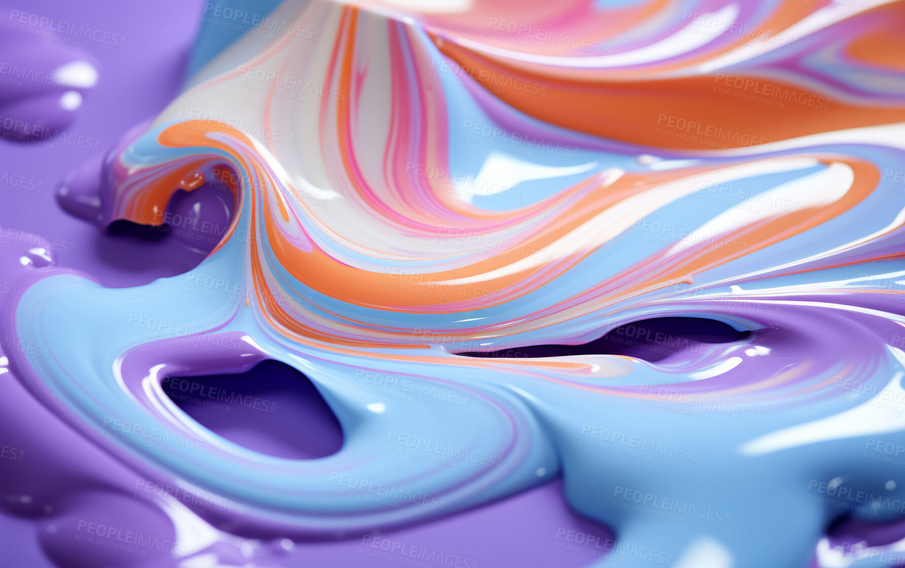 Buy stock photo Vibrant 3d liquid paint swirls. Abstract background concept.