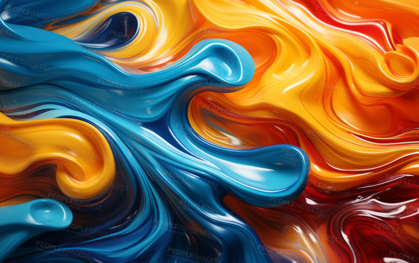 Buy stock photo Vibrant 3d liquid paint swirls. Abstract background concept.