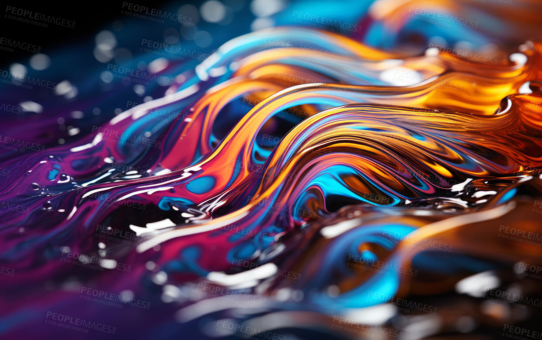 Buy stock photo Vibrant 3d liquid paint swirls. Abstract background concept.