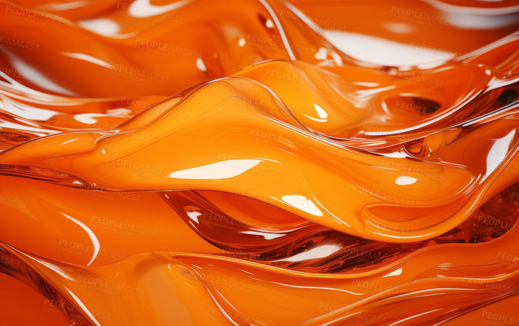 Buy stock photo Vibrant orange 3d liquid paint swirls. Abstract background concept.