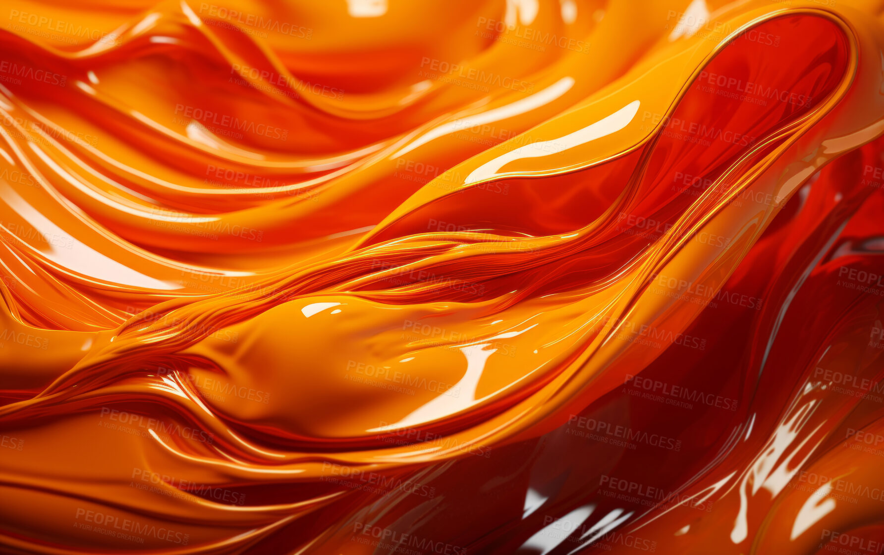 Buy stock photo Vibrant orange 3d liquid paint swirls. Abstract background concept.