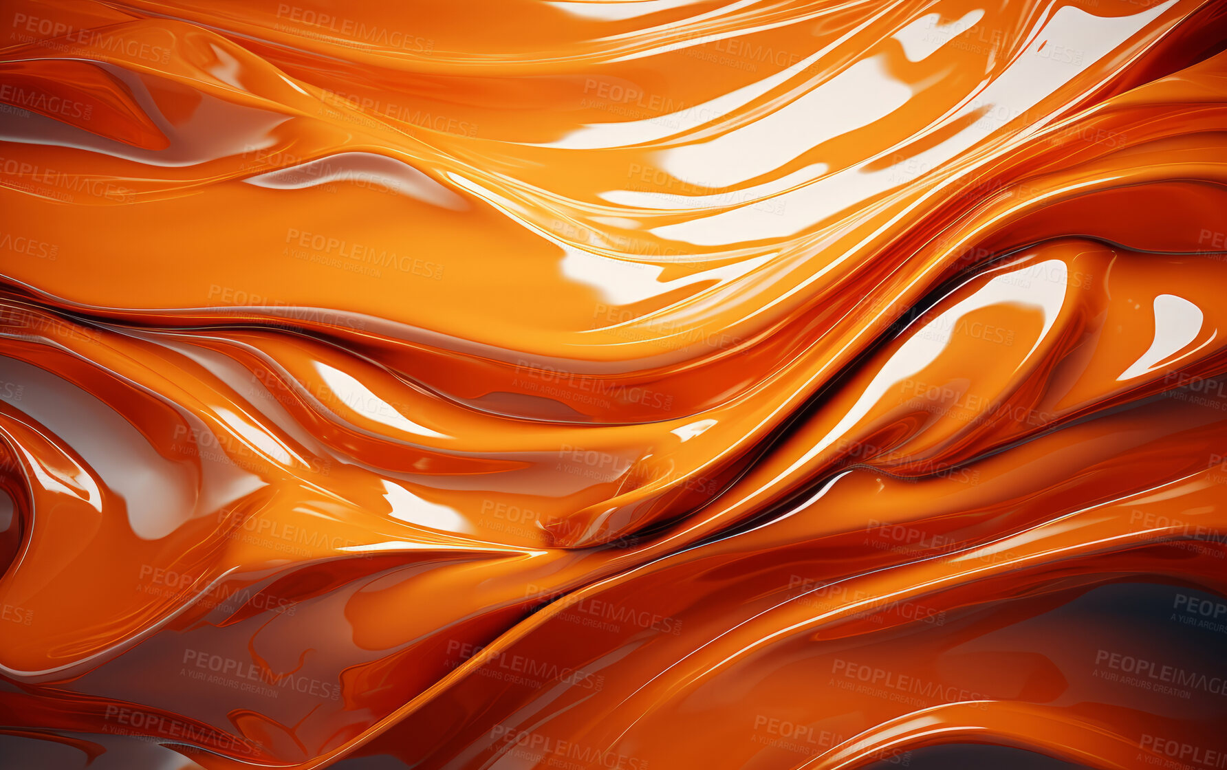 Buy stock photo Vibrant orange 3d liquid paint swirls. Abstract background concept.