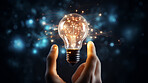 Lightbulb in hand. Innovation, data connection concept. Digital technology development