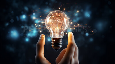 Lightbulb in hand. Innovation, data connection concept. Digital technology development