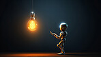 Lightbulb and robot. Innovation, data connection concept. Digital technology development