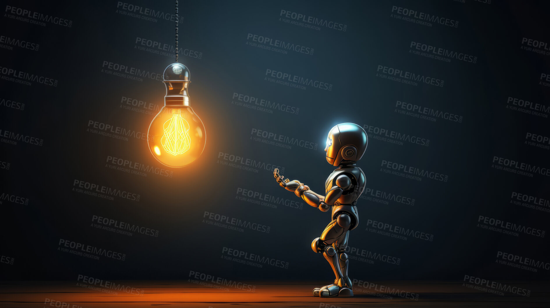 Buy stock photo Lightbulb and robot. Innovation, data connection concept. Digital technology development