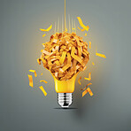 Yellow paper lightbulb. Creative, innovative, idea concept. Brainstorm solution.