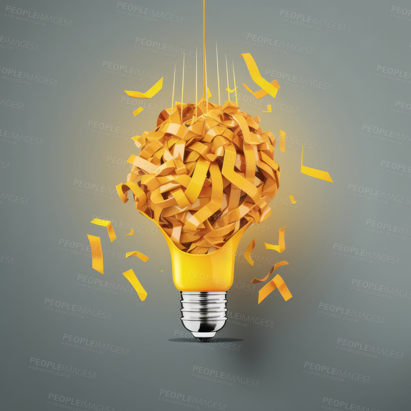 Buy stock photo Yellow paper lightbulb. Creative, innovative, idea concept. Brainstorm solution.