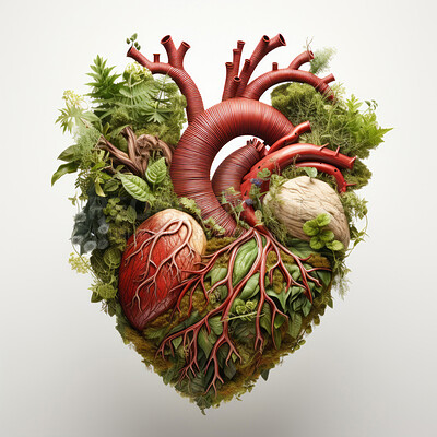 Plants growing from heart. Strong, healthy heart concept. Sustainable disease prevention
