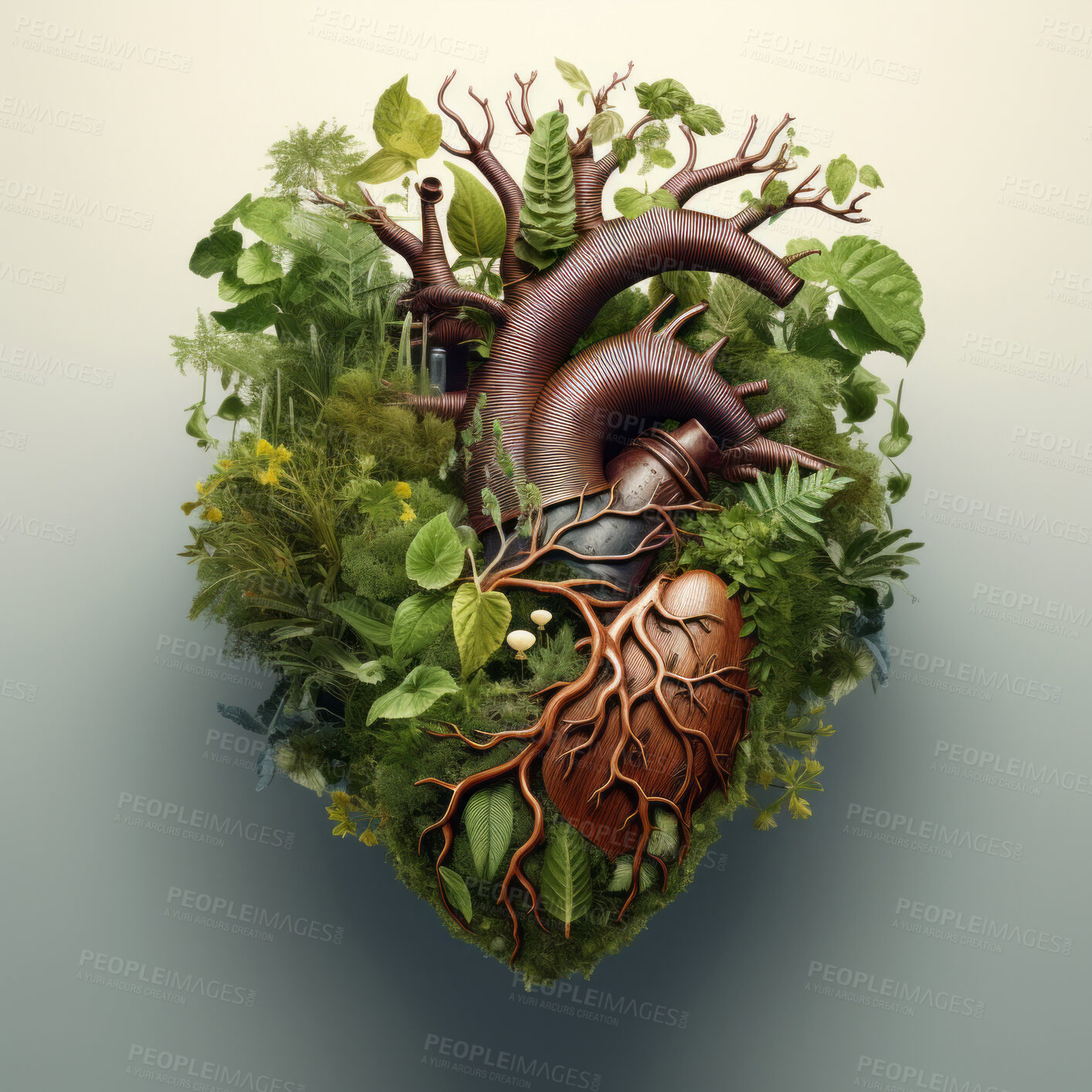 Buy stock photo Plants growing from heart. Strong, healthy heart concept. Sustainable disease prevention